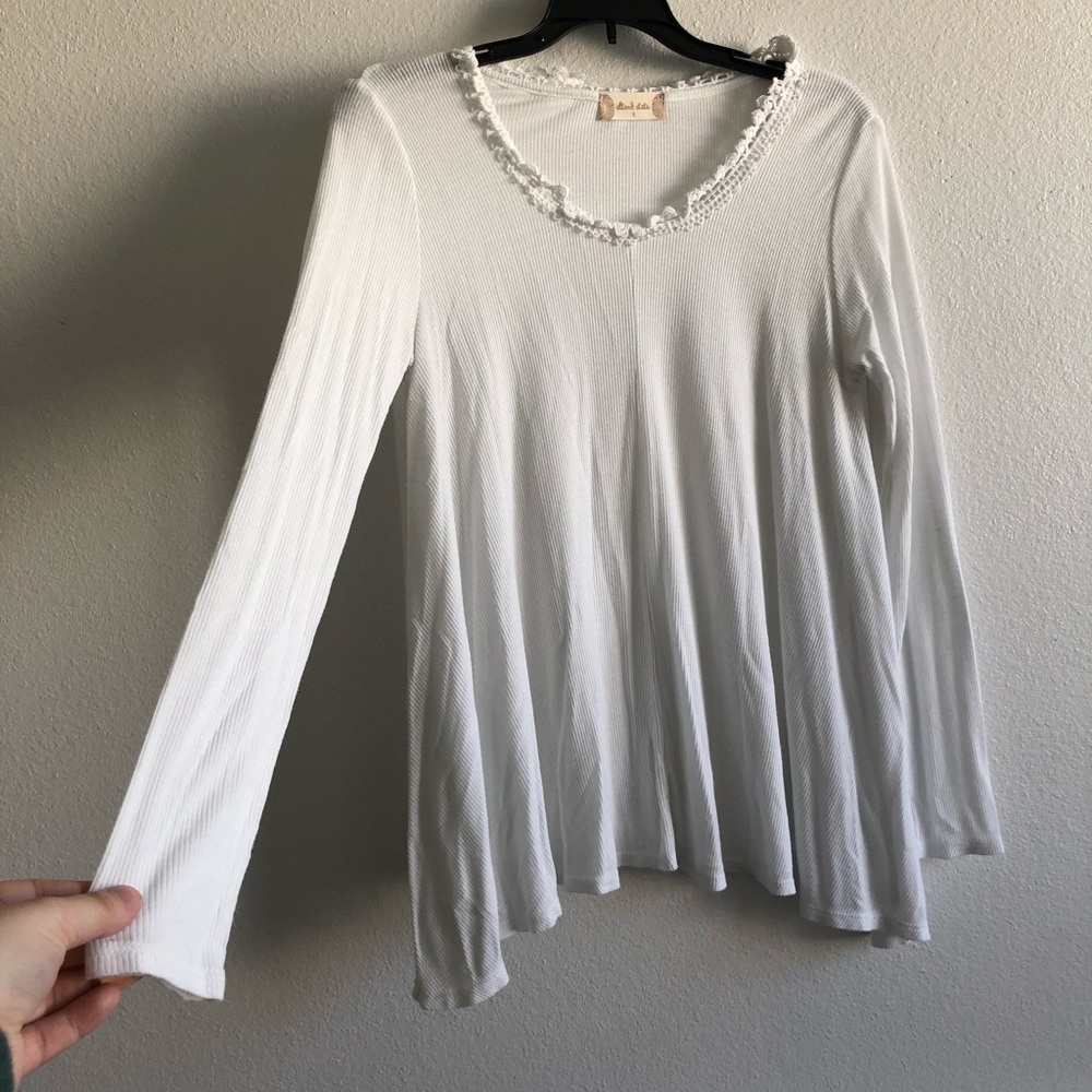 White Thin Flowy Top with Floral Collar